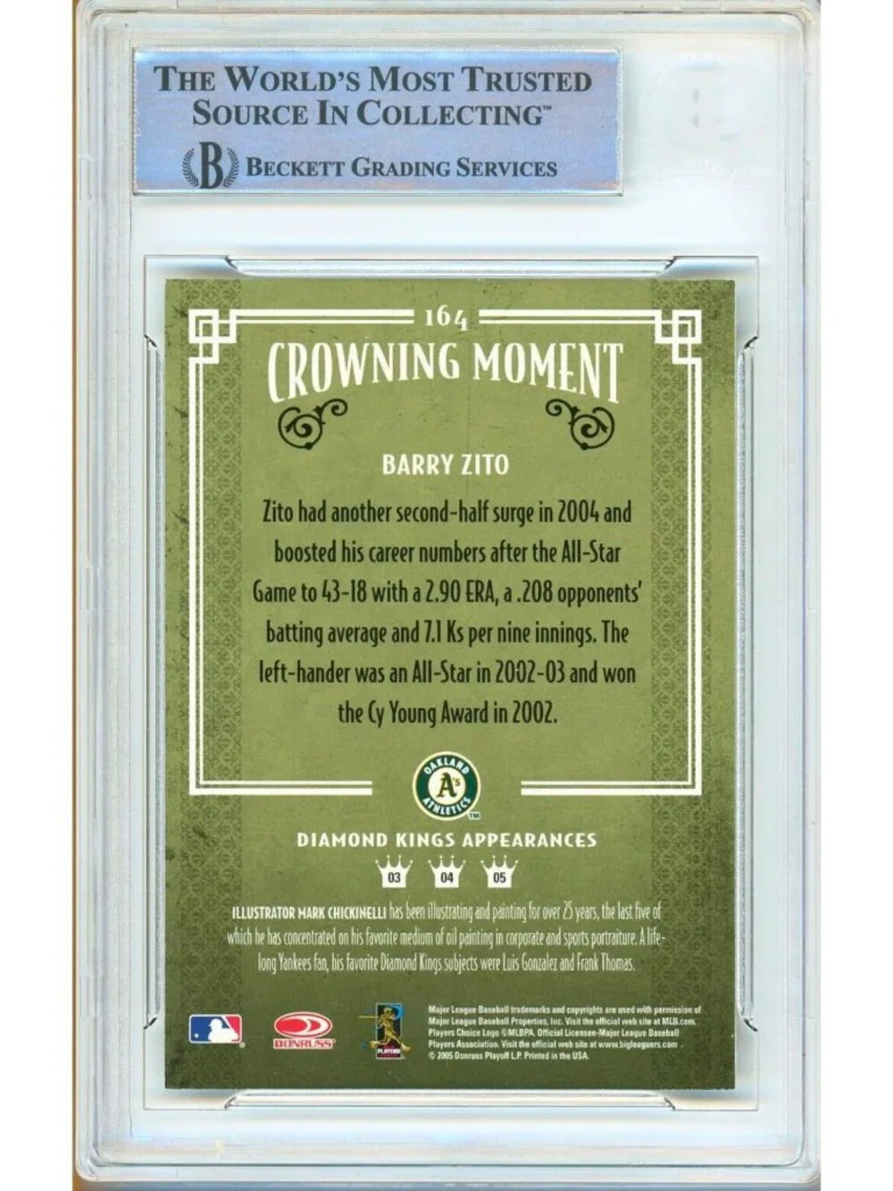 Barry Zito Signed 2005 Diamond Kings #164 Oakland Athletics Beckett BAS Slabbed